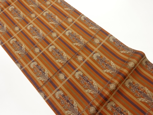 JAPANESE FUKURO OBI / WOVEN STRIPE & FLOWER